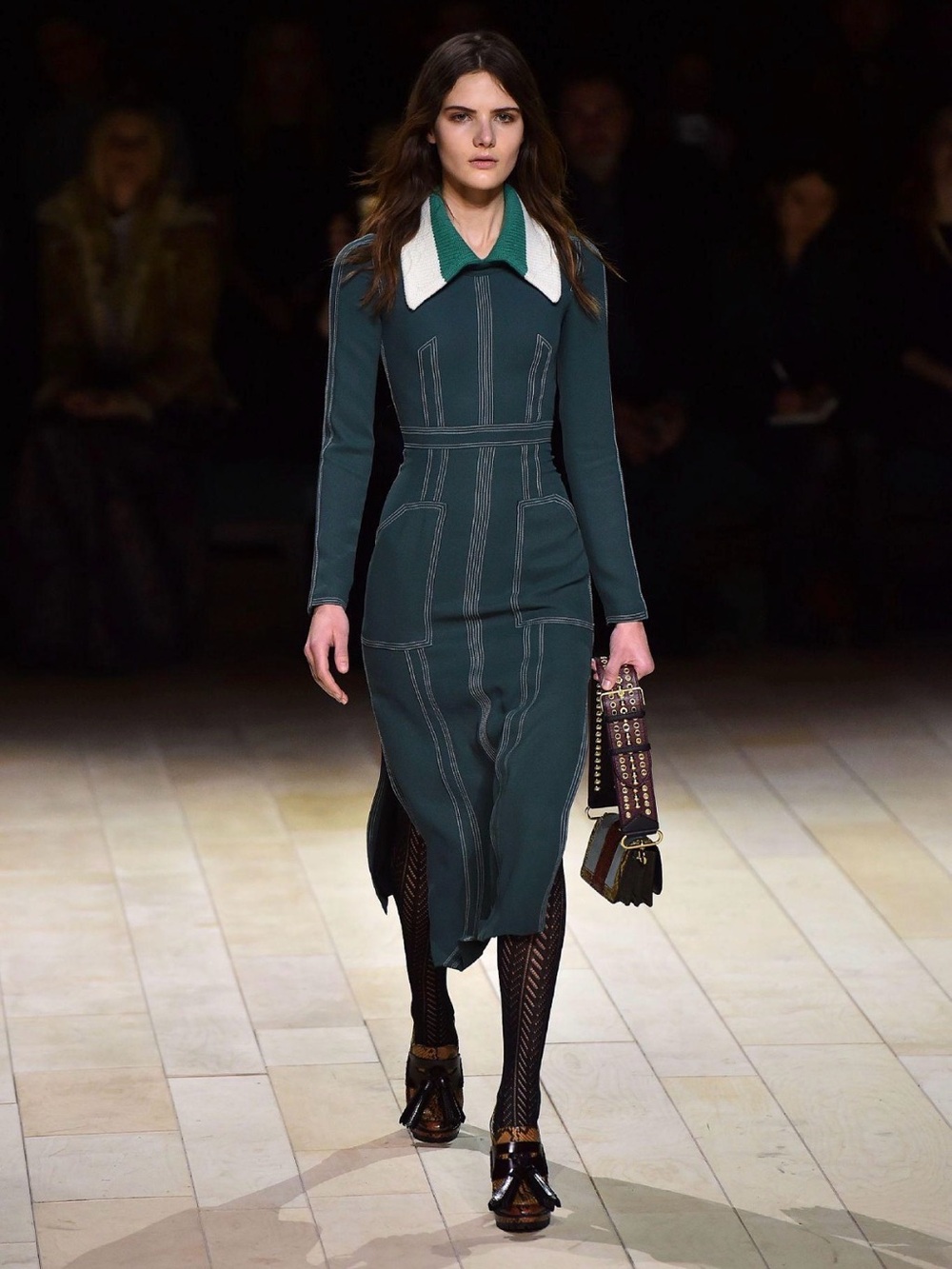 Vintage Burberry Prorsum Emerald Green Contrast Stitching Midi Dress UK 10/ US 6